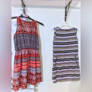 BUNDLE DRESS BOTH Sleeveless: 1 Orange & Black , 1 Green & Black